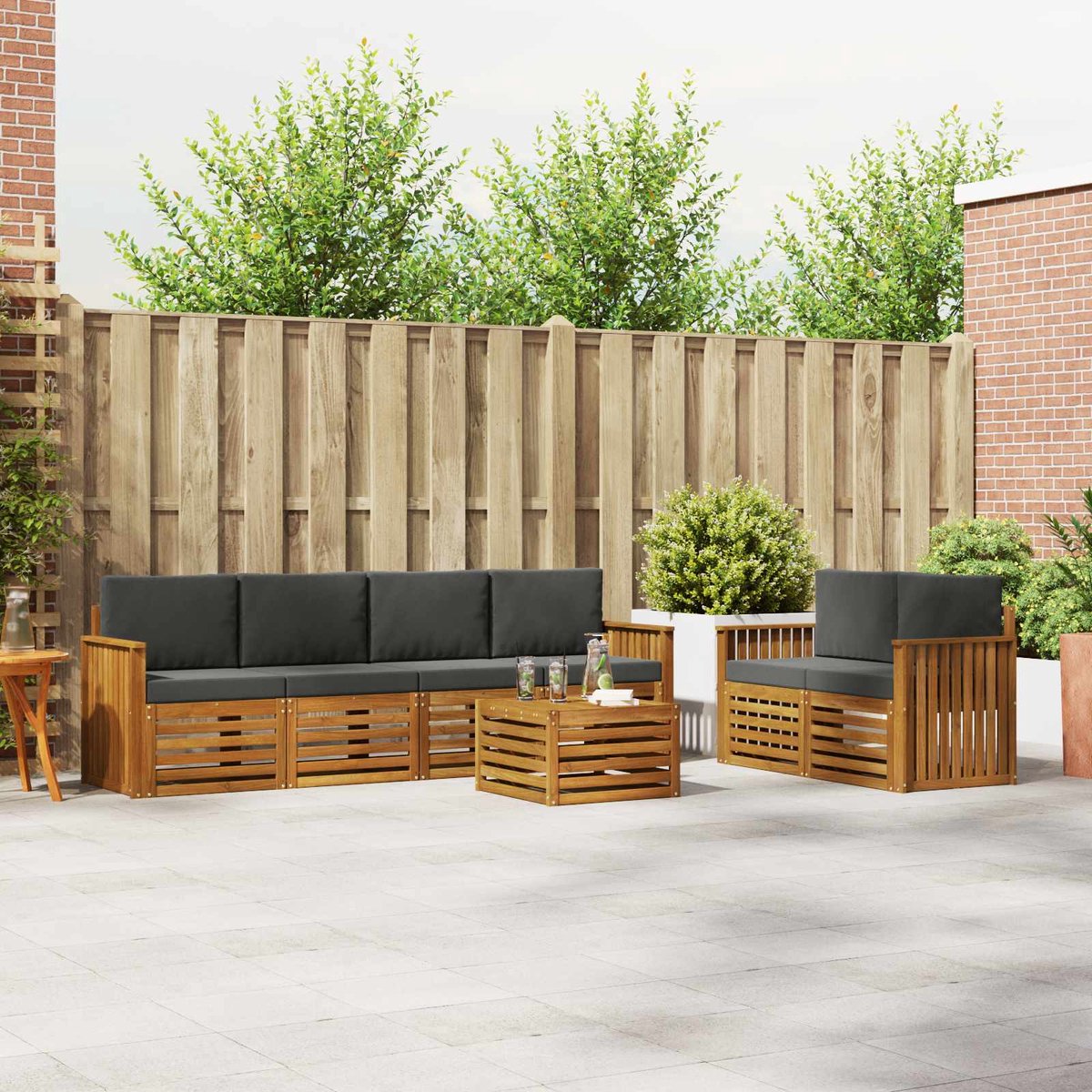 vidaXL Buiten - bank - set - 7 - st - 6-zits - Natuurlijk - en - Antraciet Natuurlijk en Antraciet