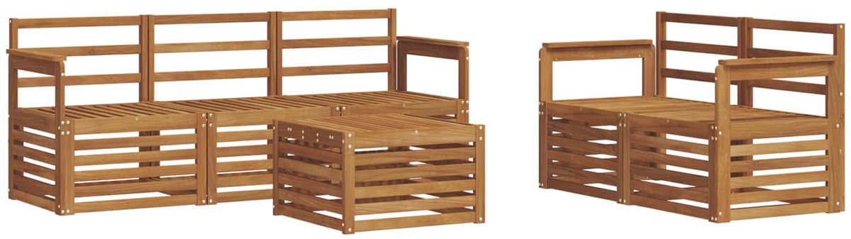 vidaXL Buiten - bank - set - 6 - st - 5-zits - Naturel - Massief - Acacia - Hout