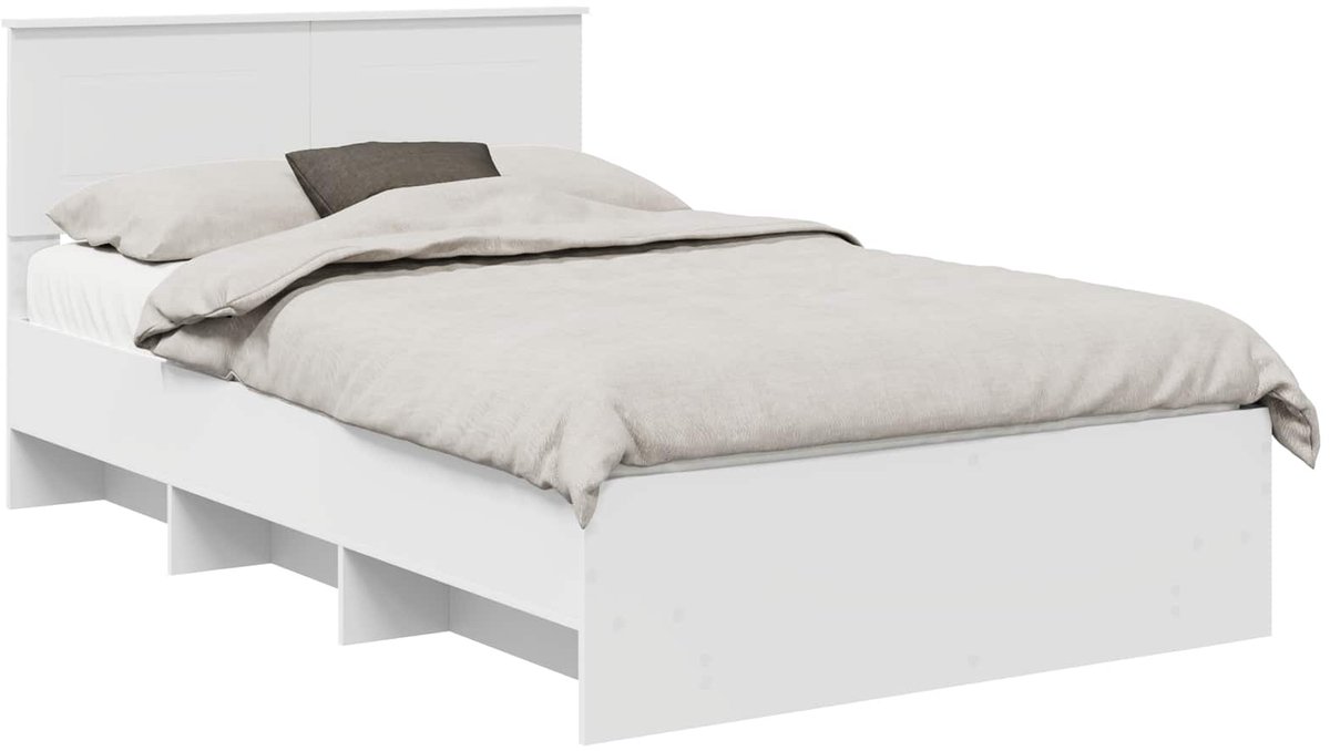 vidaXL Bedframe - Wit - 120 - x - 190 - cm - Bewerkt - hout