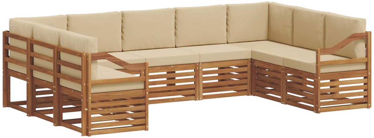 vidaXL Buiten - bank - set - 9 - st - 9-zits - Natuurlijk - en - Beige Natuurlijk en Beige