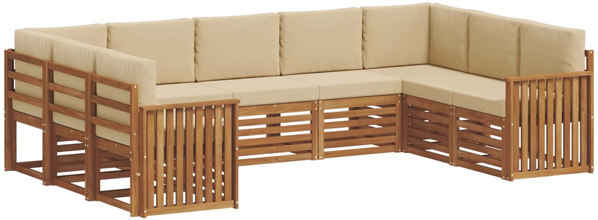 vidaXL Buiten - bank - set - 9 - st - 9-zits - Natuurlijk - en - Beige Natuurlijk en Beige