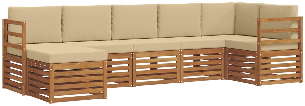 vidaXL Buiten - bank - set - 7 - st - 6-zits - Natuurlijk - en - Beige Natuurlijk en Beige