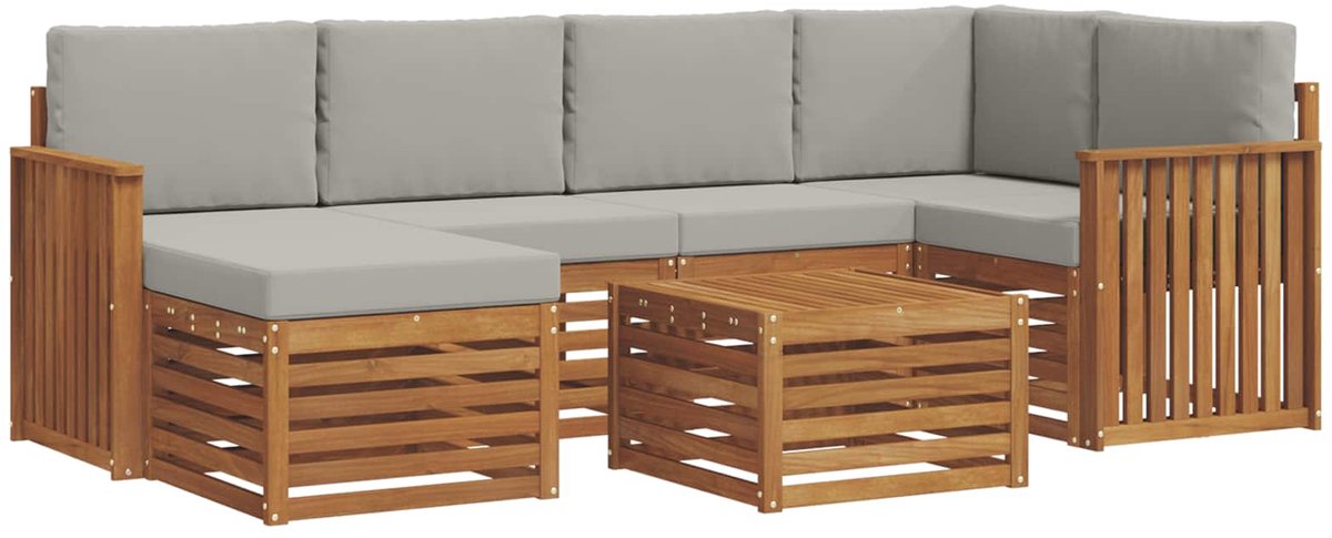 vidaXL Buiten - bank - set - 7 - st - 5-zits - Naturel - en - lichtgrijs Naturel en lichtgrijs