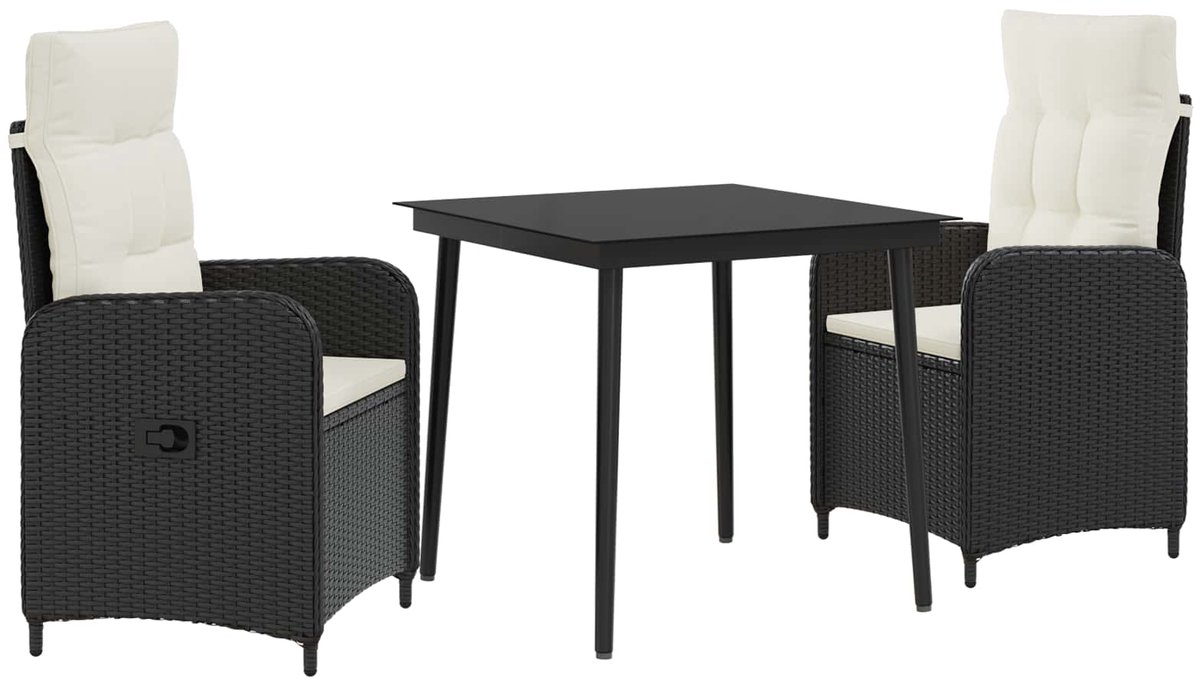 vidaXL Sofa - Tafel - Set - 3 - st - Zwart - en - Crème - Wit - 80 - x - 80 - x - 74 - cm Zwart en Cream Wit