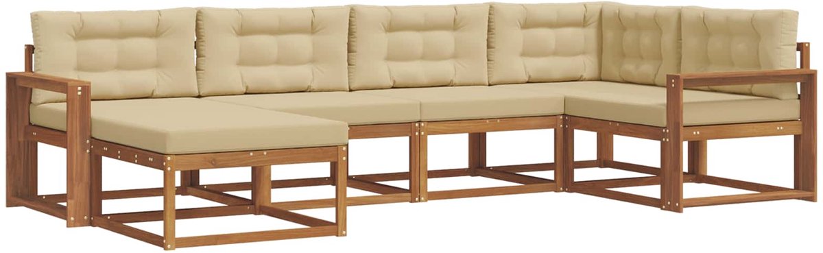 vidaXL Buiten - bank - set - 6 - st - 6-zits - Natuurlijk - en - Beige Natuurlijk en Beige