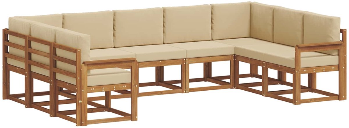 vidaXL Buiten - bank - set - 9 - st - 9-zits - Natuurlijk - en - Beige Natuurlijk en Beige