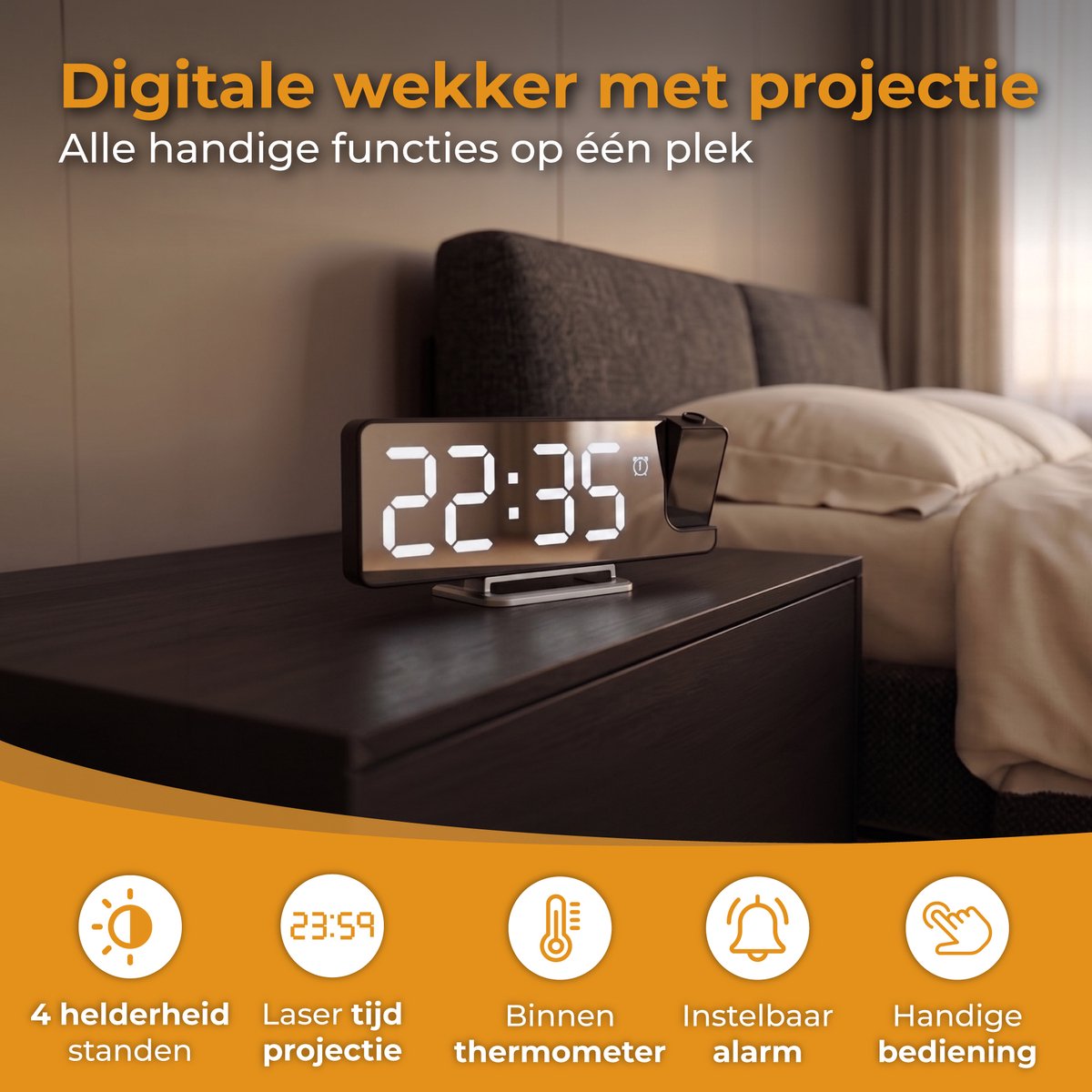 Nuvance Digitale Wekker met Projectie - Digitale Klok Slaapkamer - Snooze Functie - Wekkers Digitaal - Alarmklok — cadeau in Elektronica - foto 5