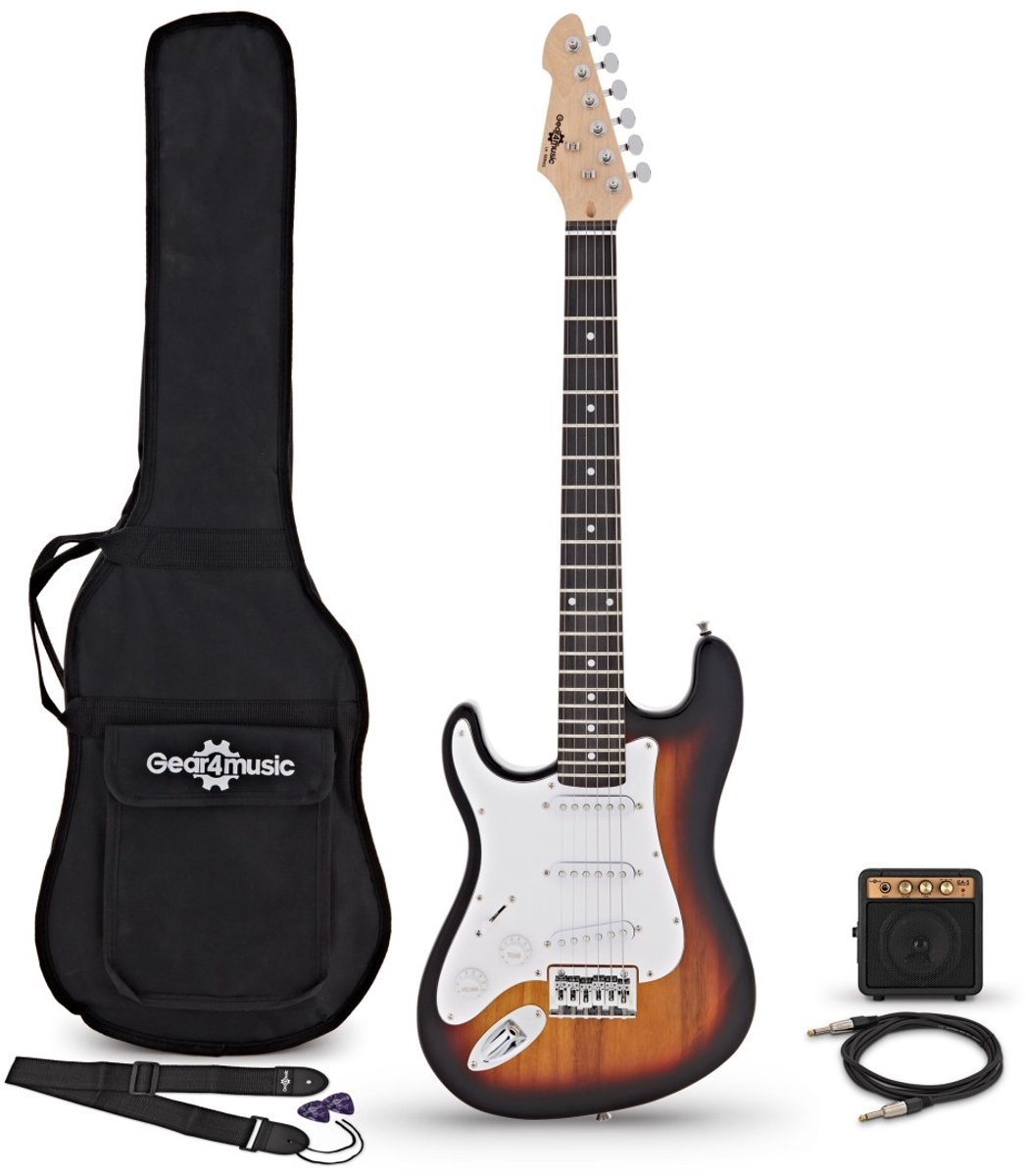 3/4 Linkshandige LA Elektrische Gitaar, Sunburst, + Mini Versterkerpakket