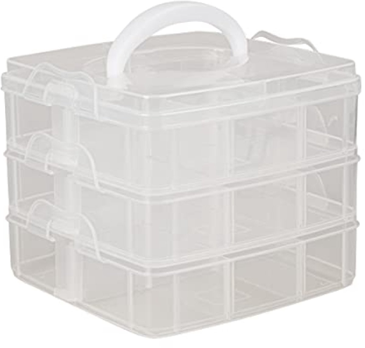 Sorteerbox met Handvat en 18 Vakken - 15,5x15,5x12,9 cm - Transparante Opbergdoos