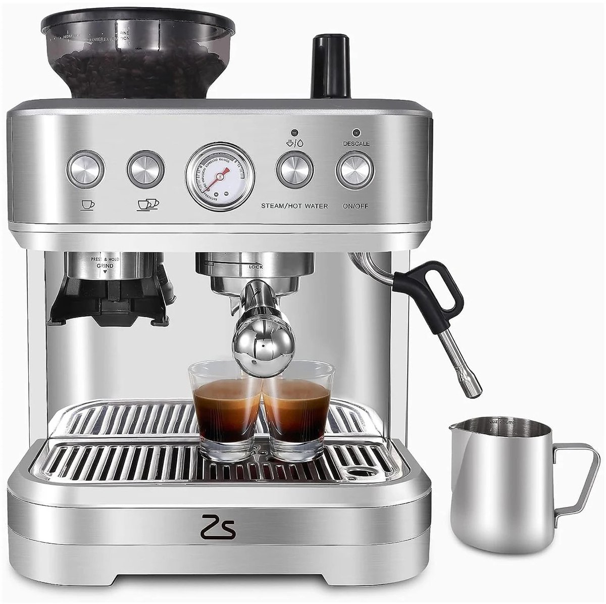 Emvae Koffiemachine - Espressomachine - Koffiemachine voor bonen - 15 Maalstanden - 15 Bar Pomp - Melkopschuimer