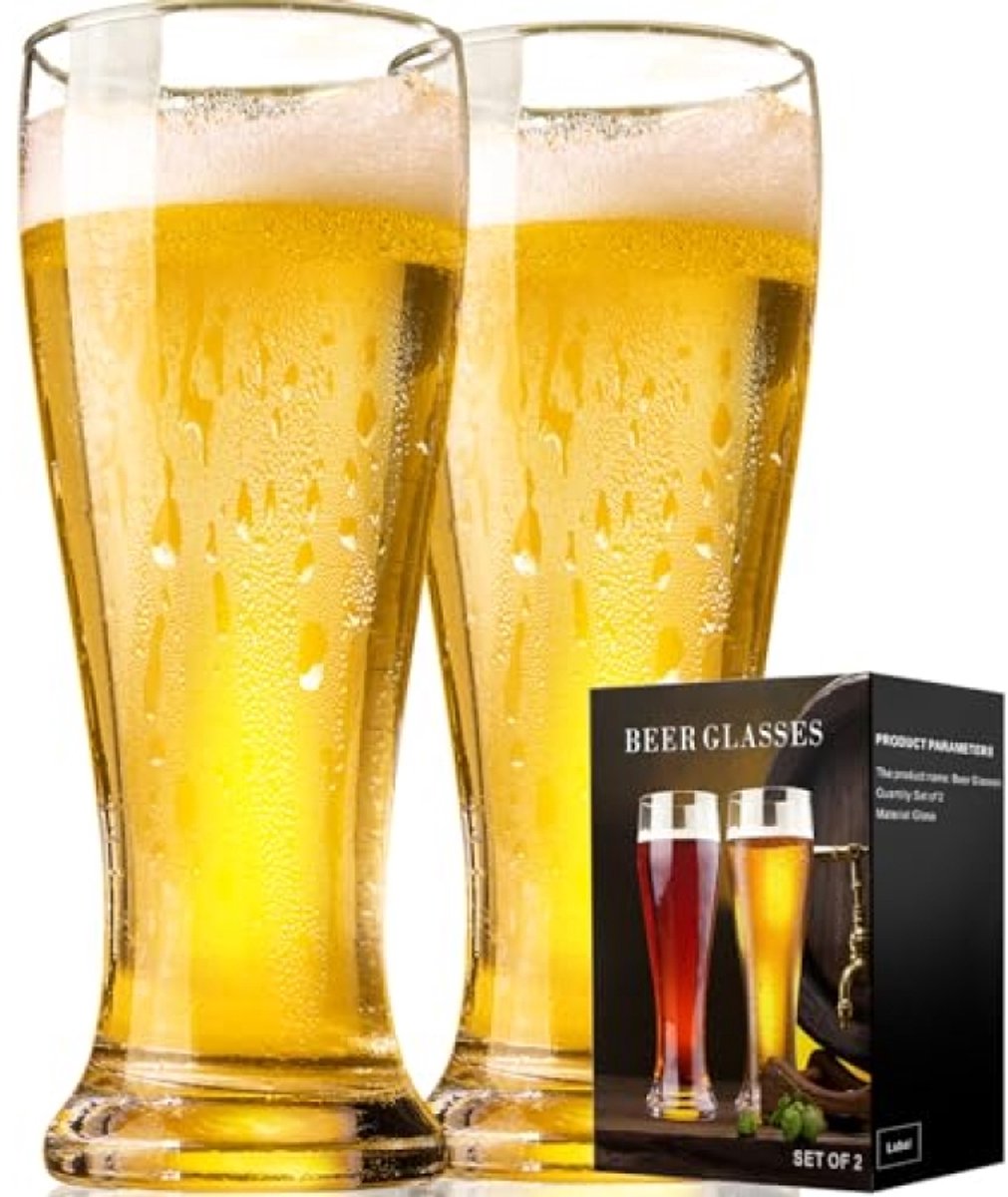 Set van 2 Witbierglazen 420ML - Bierpul Glaasjes voor Mannen