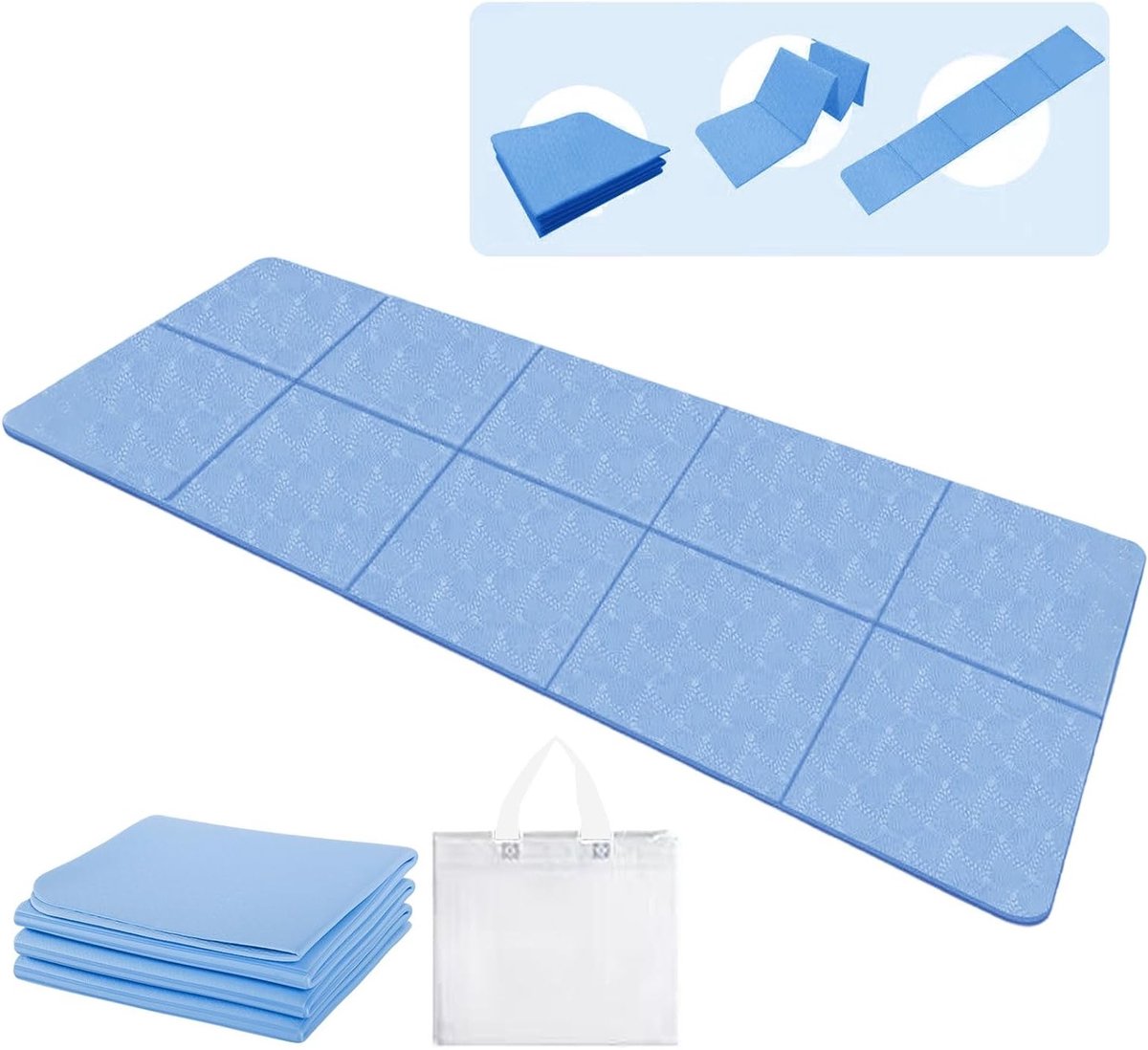 Vouwbare Yogamat 183 x 61 x 0.5cm - Antislip Reis Yogamat, Draagbare Fitnessmat met Opbergtas voor Yoga, Sport en Reizen