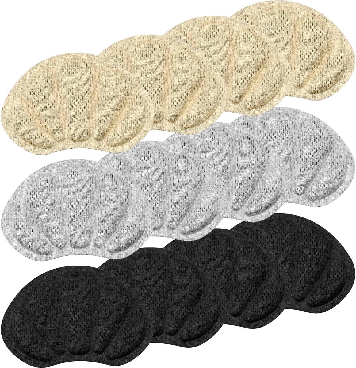 Hielkussentjes - 6 paar zelfklevende hielbeschermers voor extra comfort en grip in schoenen, voorkomt blaren en pijnlijke voeten (zwart, grijs, beige)