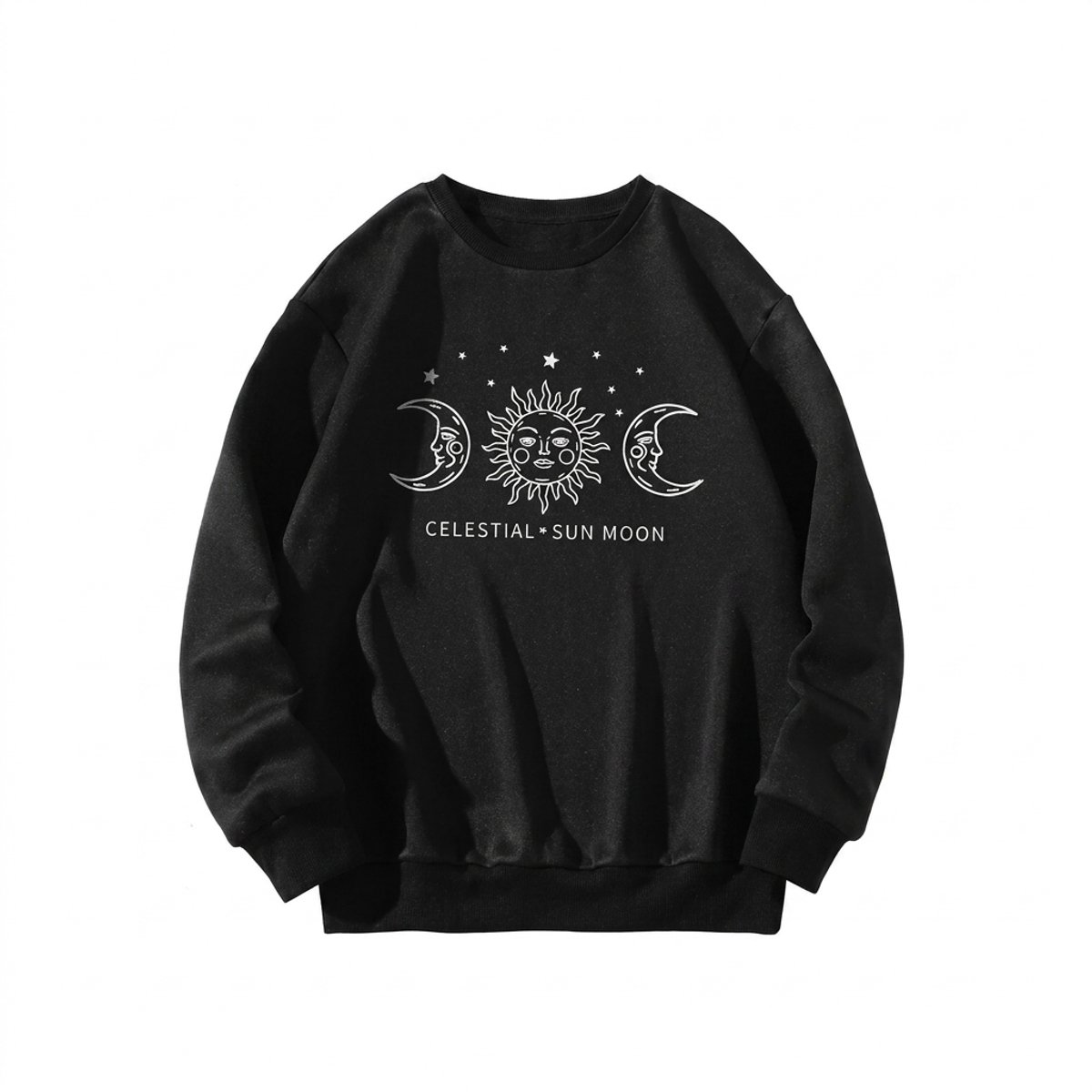 Sweater Heren - Zwarte Streetwear Trui Unisex - Celestial Sun Moon Print - 3XL