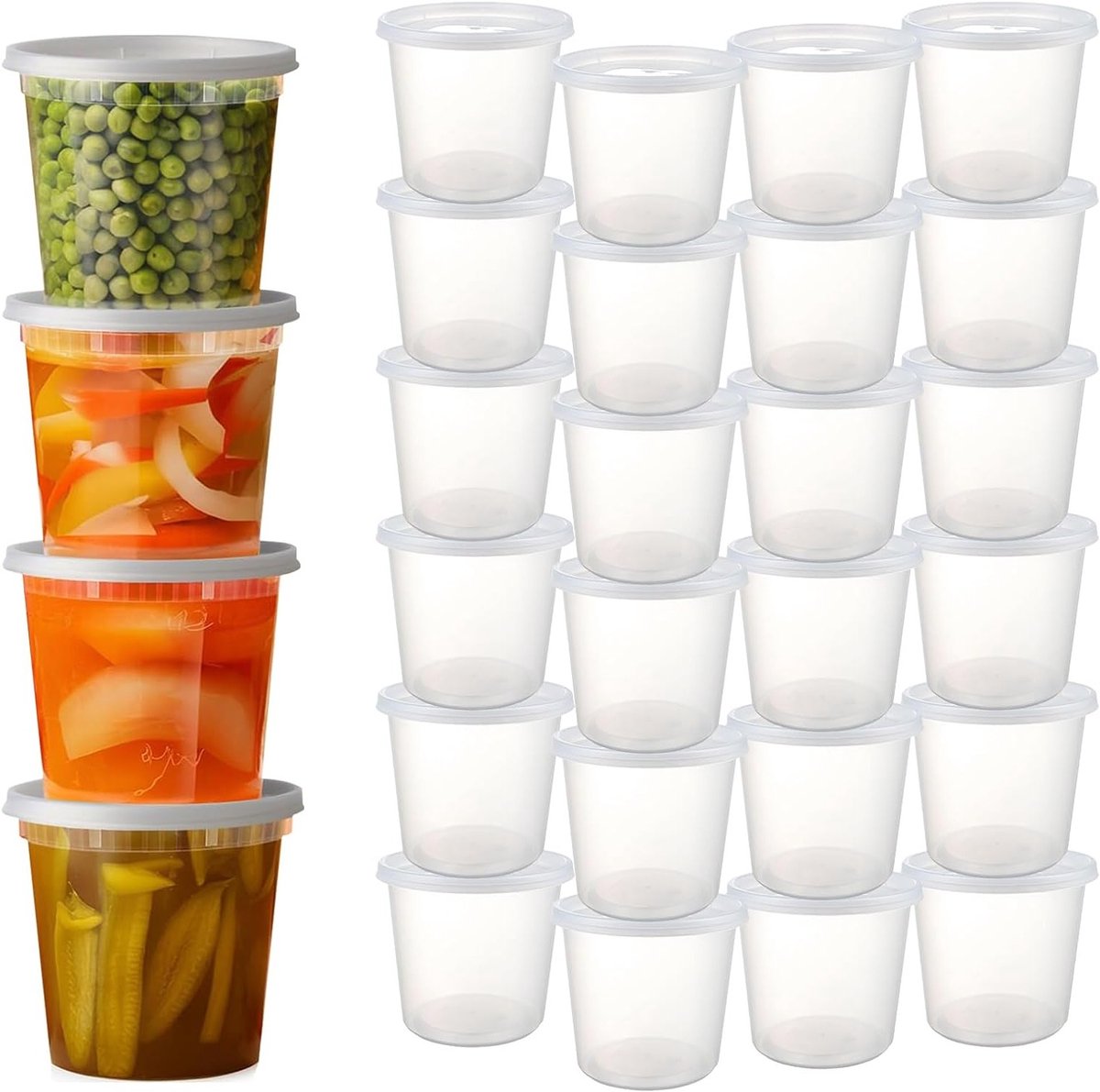 24 Sets Plastic Deli Containers 730ml - Herbruikbare, Lekvrije Voedselcontainers voor Koelkast en Magnetron, BPA-vrij en Vaatwasmachinebestendig