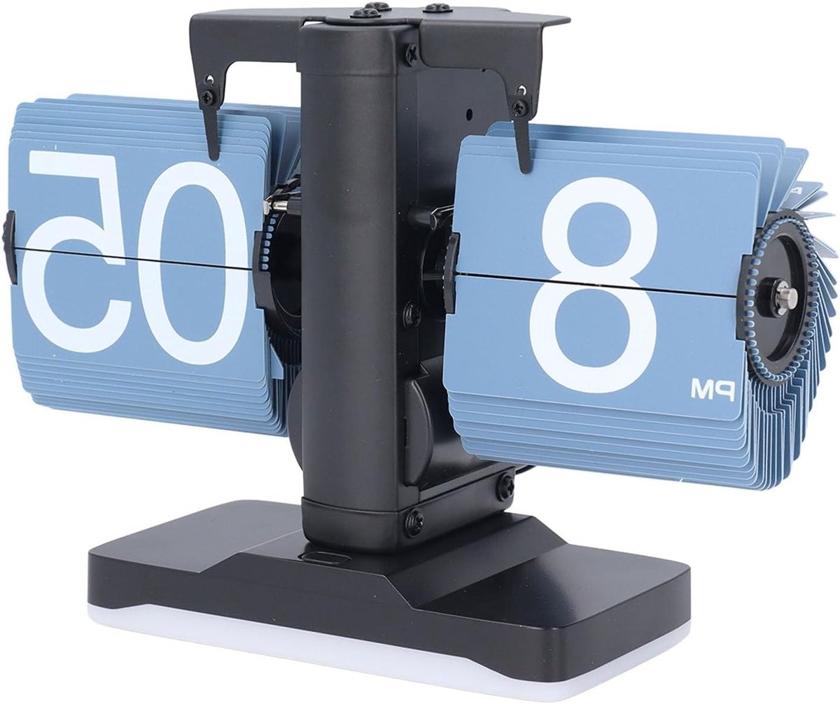 Retro Digitale Flip Klok met Verstelbare Verlichting voor Slaapkamer en Thuiswerkplek Decoratie - Zwart met Blauwe Pagina's