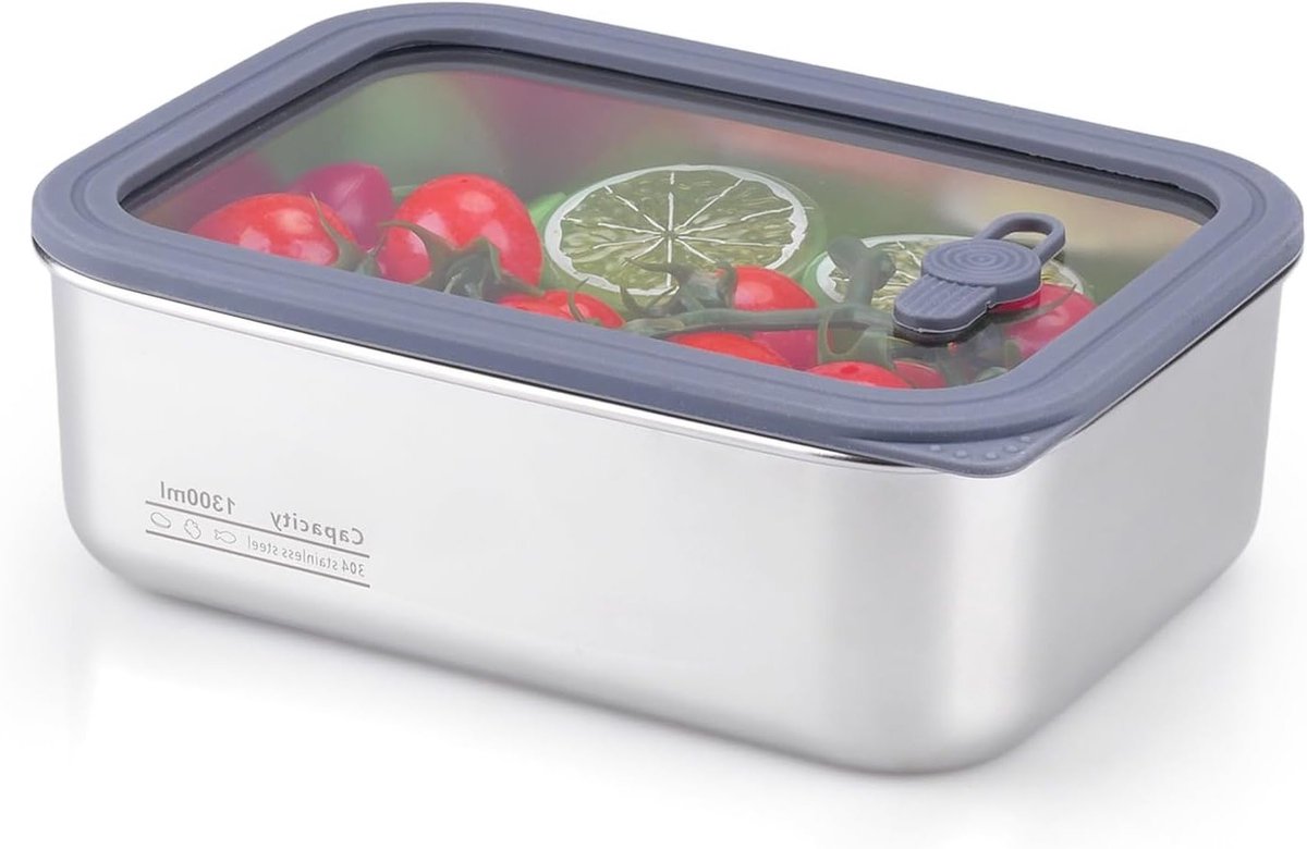 Roestvrijstalen voedselopslagdoos met luchtdicht deksel voor brood - 1300 ml, vaatwasser- en magnetronbestendig, ideaal voor versheid en organisatie