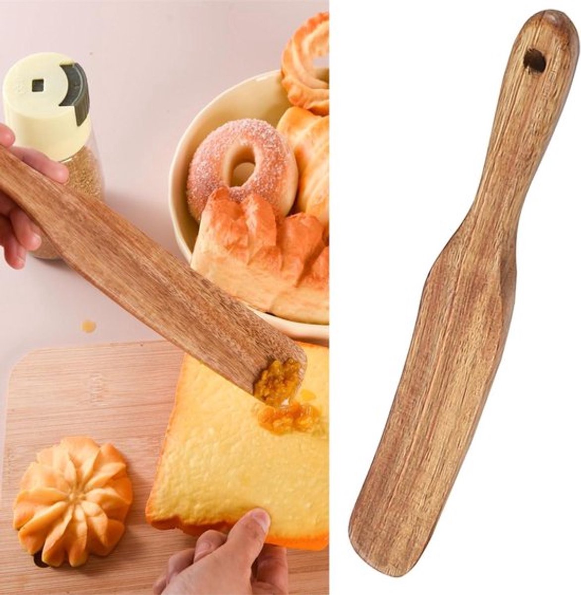 Houten spatel en keukenklopper-set voor zuurdesemstarter en bakken
