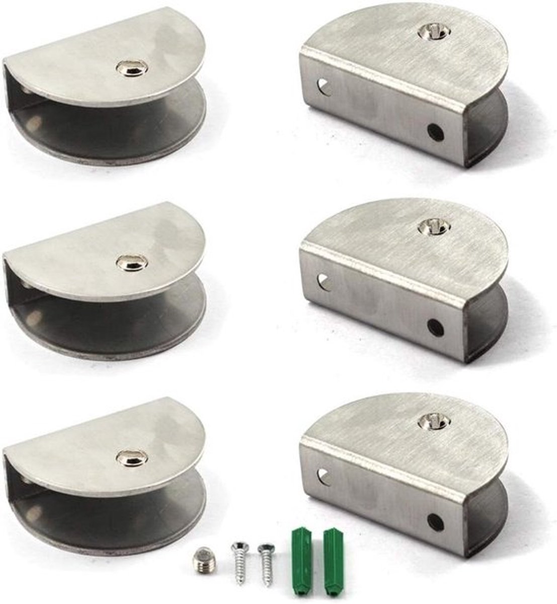 Glazen klembeugel voor 6-10mm glasplanken wandmontage - Roestvrij staal - Set van 6