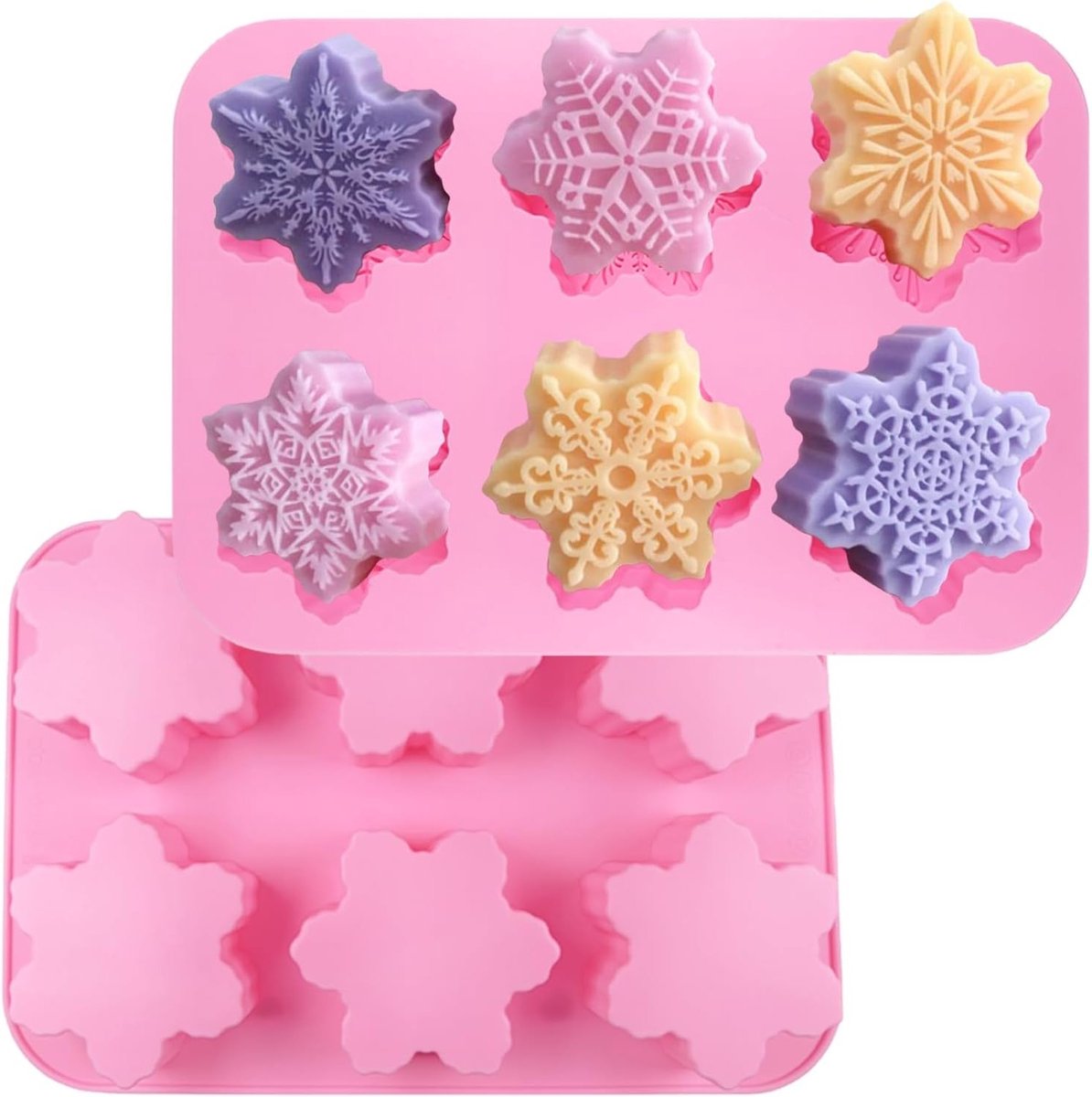 3D sneeuwvlok silicone mallen voor kerst, 6 holle vormen voor bonbons, chocolade, cake, pudding en zeep maken