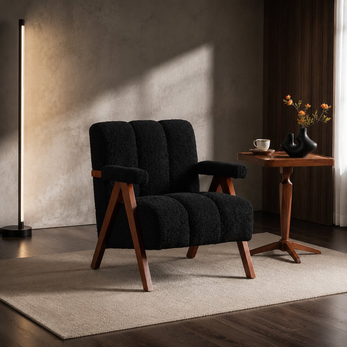 Fauteuil - Relaxstoel - Comfortabele TV-stoel - Leesstoel - Modern design - Geschikt voor de woonkamer, slaapkamer en kantoor - Zwart