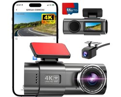 KAD® Dual Dashcam voor Auto - 4k Dashcam - Draadloos met Wi-Fi & App - Zwart - ‎ 4cm x 10cm x 5cm