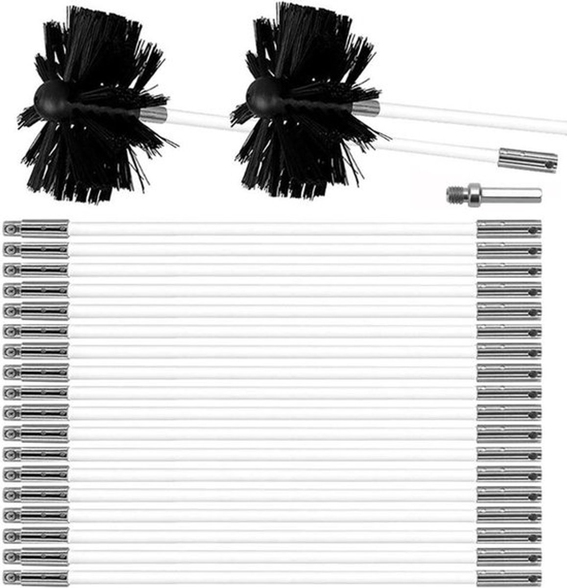 Schoorsteenveegset met Flexibele Staven en Borstelkoppen