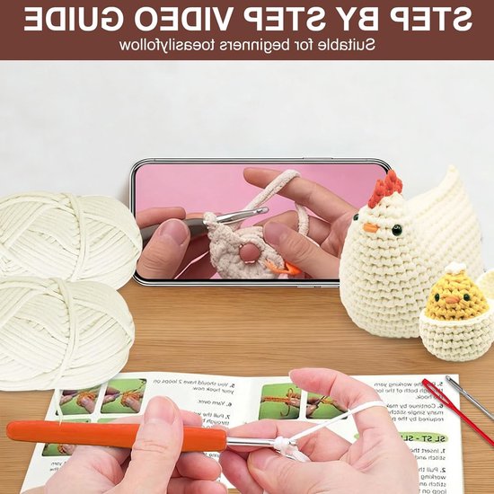 Beginner Haakset voor Volwassenen met Draad, Haaknaald en Video-instructies - Perfect Cadeau voor Dierenliefhebbers en Creatieve Hobbyisten van Merkloos — afbeelding 3