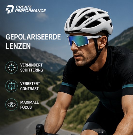 CREATE PERFORMANCE Sportbril - Gepolariseerde Sport Zonnebril UV400 - Fietsbril voor Wielrennen - Hardlopen - Outdoor - TR90 Lichtgewicht - Groen Lens van create — afbeelding 2