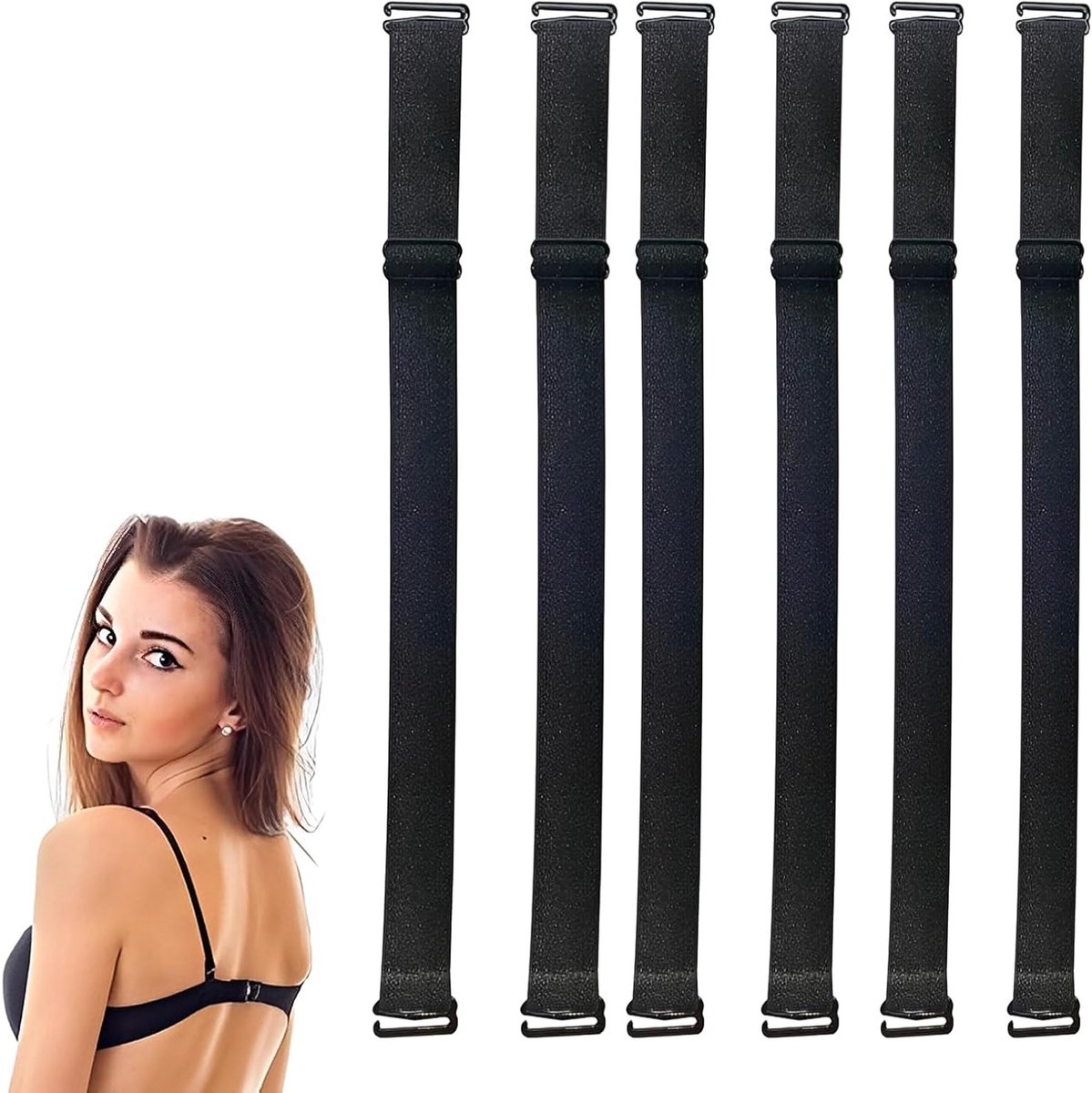 Zwarte Elastische Verstelbare Bh-Hengsels voor Vrouwen - 6 Paar Vervangende Bh-Hengsels voor Comfort en Ondersteuning