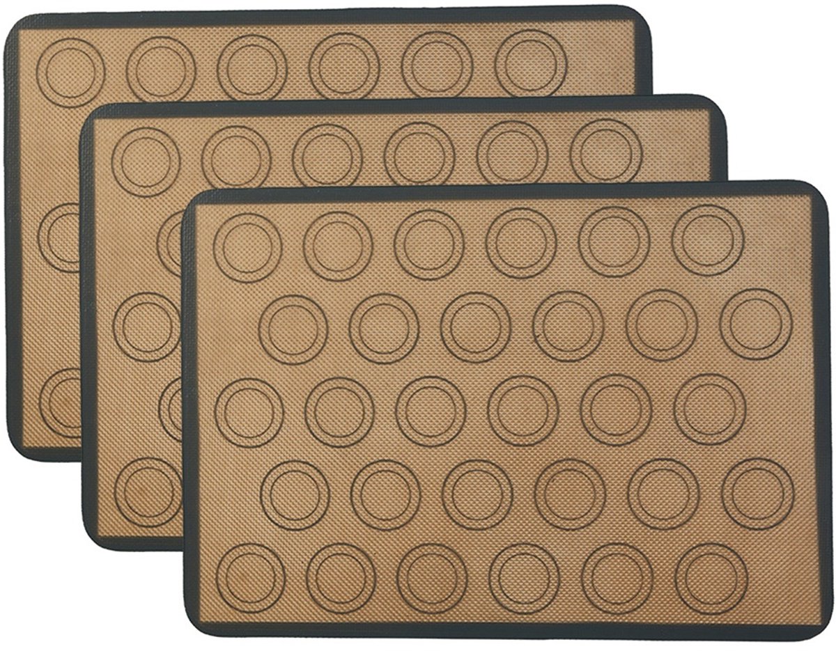 TOVBMUP Siliconen bakmat - Ovenmat - Deegmat - Bakmatten - Anti-kleef bakmatten - Met 30 cirkels - 29,5 x 42 cm - 3 stuks