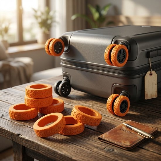 Oranje beschermhoes bolderkar wiel set van 8 siliconen wielbeschermers geluidsreducerende wielhoezen geschikt voor bolderkar kinderwagen bagagekar bureaustoel en trolley schokbestendige wiel bescherming — afbeelding 5