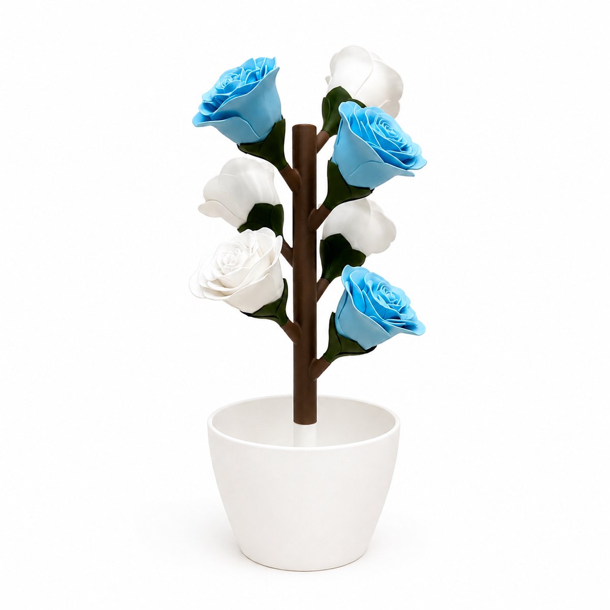 Roos Pillendoosje – 3D Geprint Week Pill Organizer met Magnetische Bloemen – Medicatie Box 7 Dagen (Blauw - Wit))
