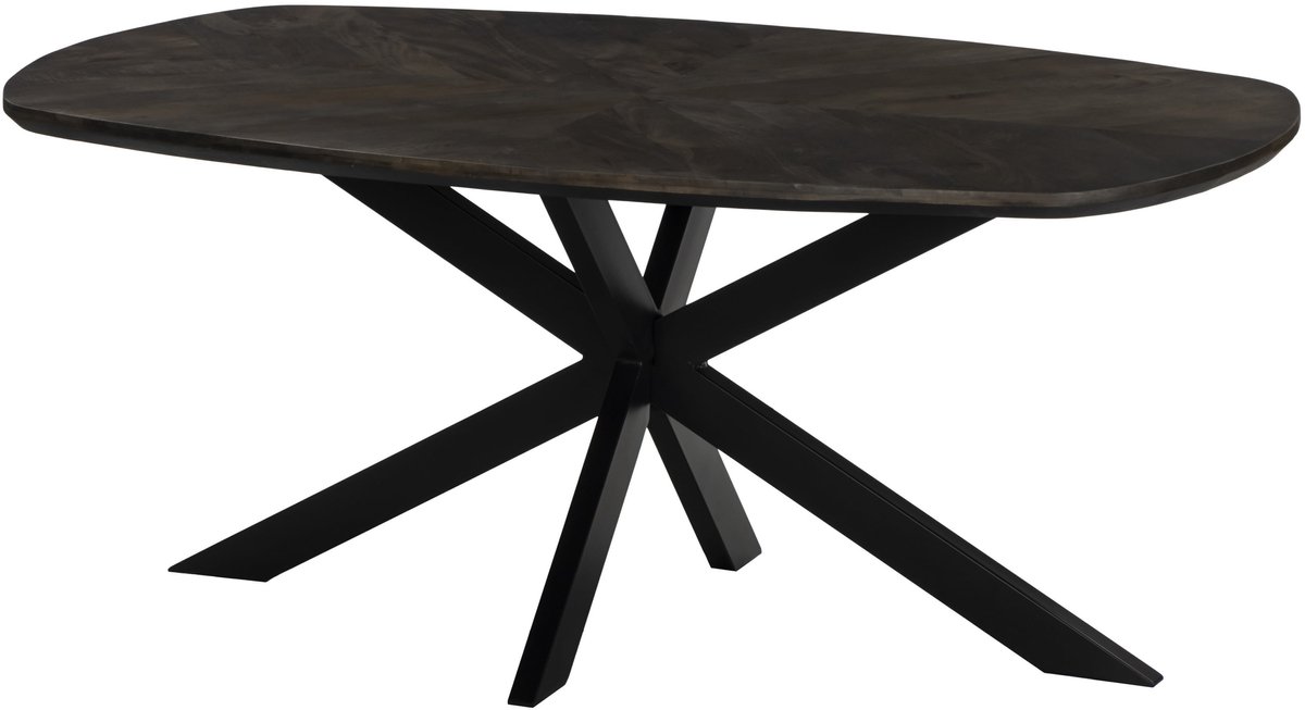 Eettafel deens ovaal mangohout 180cm Bali walnoot bruin ovale industriële tafel duurzaam mango eetkamertafel hongaarse punt