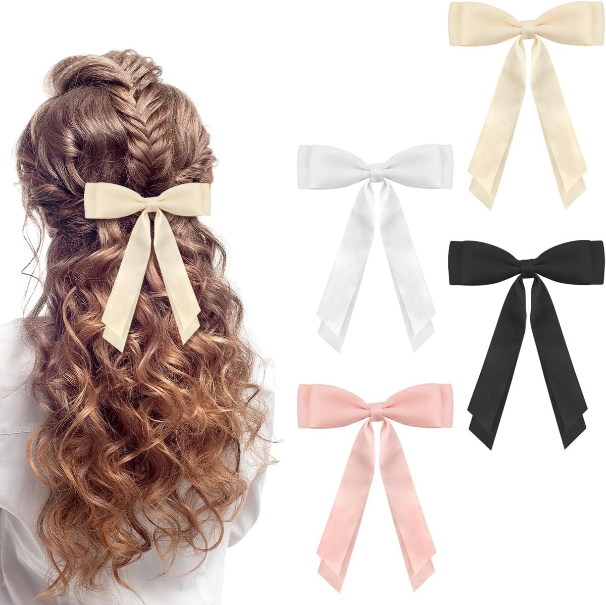 Elegante Satijnen Haarstrikken voor Vrouwen en Meisjes - Franse Bows, Haarspeldjes en Effen Haarlinten in Navy, Rood, Groen en Bruin