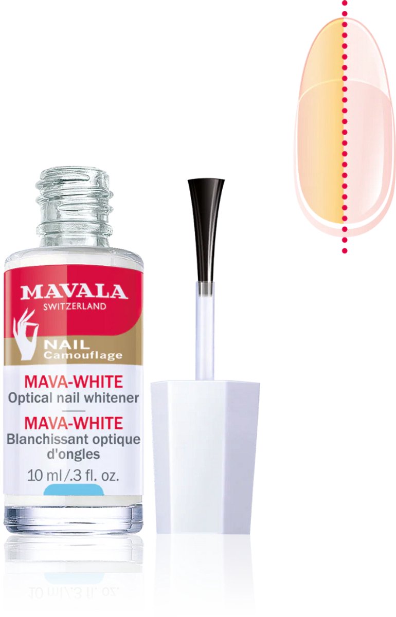 Mavala Mava-White Optical Nail Whitener 10 ml - Verhelderende Nagellak Base Coat Tegen Gele En Doffe Nagels - Whitening Formule Voor Een Frisse, Natuurlijke En Egale Nageluitstraling - Geschikt Als Base Coat Of Solo Gebruik