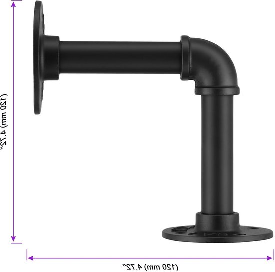 Set van 8 Zwarte Industriele Buissteunen - 12x12cm, Stevige Plankhouders voor DIY Boekenkasten, Wijnrekken en Thuisdecoratie — afbeelding 5