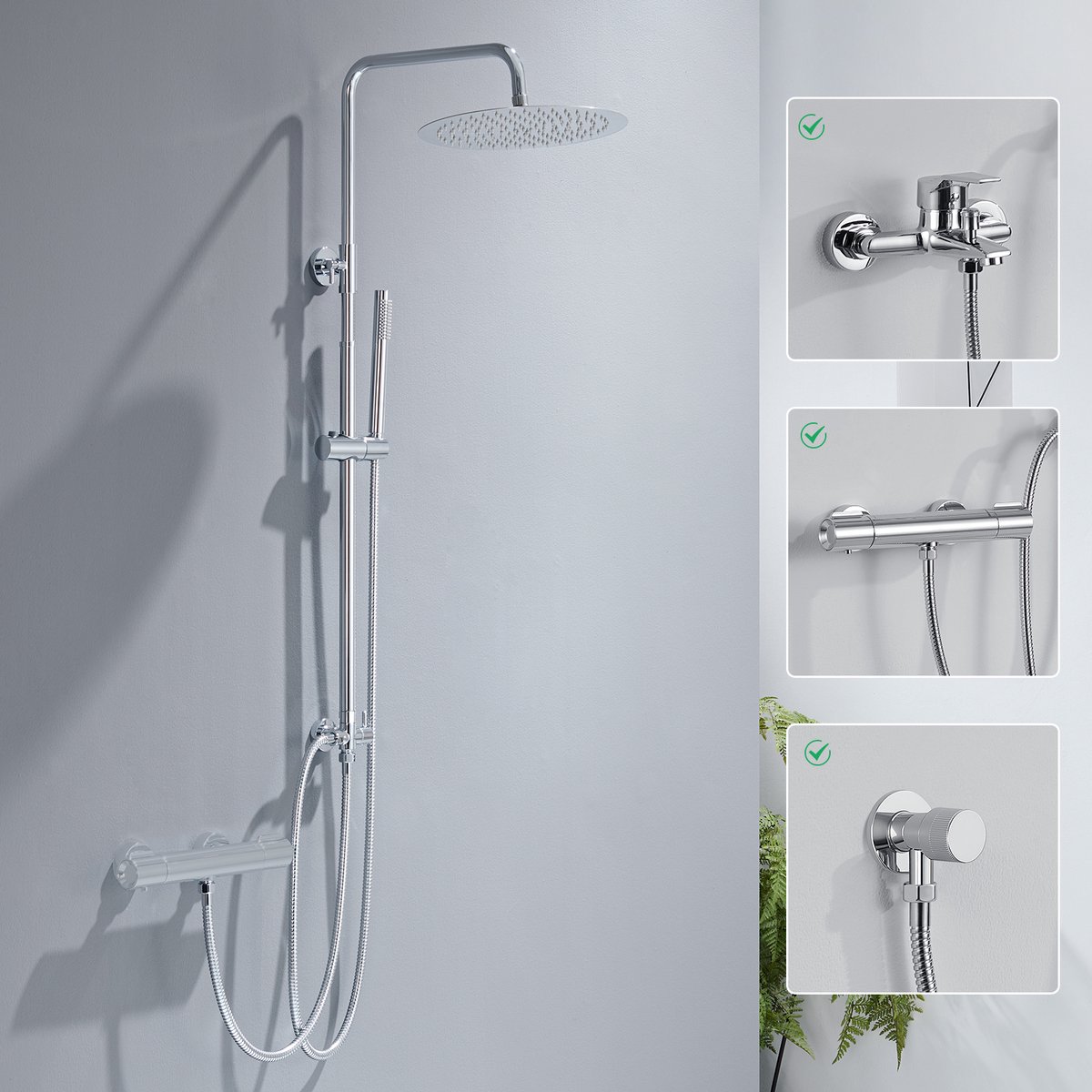 Auralum Max Douchesysteem Rond - Renovatie Regendouche set met Verstelbare Hoogte - 12 inc