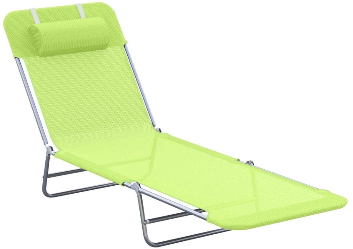 Ligbed met Hoofdsteun - Opvouwbaar - Ligstoel met 5-standen Verstelbare Rugleuning - Tuinstoel - Strandstoel - Campingligstoel - tot 120 kg - Zonnebed - Relaxstoel voor Tuin, Terras, Zwembad & Balkon - Groen