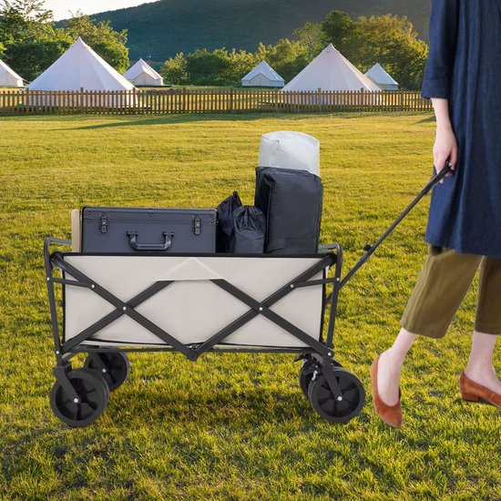 Inklapbare aanhangwagen - Voor sport, tuin en wasgoed - Grote capaciteit draagbare kar - Khaki, max. 115 kg (253,5 lbs) met wielen — afbeelding 3