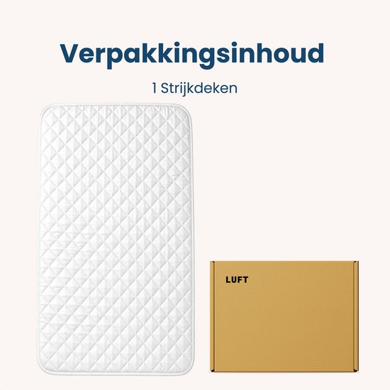 Verpakkingsinhoud: 1 gestikt wit strijkkleed en een bruine kartonnen doos met LFT erop.