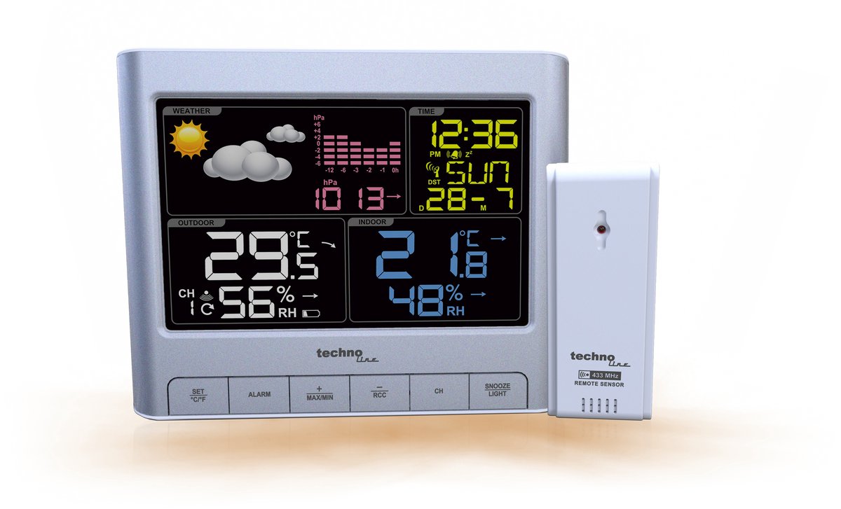 Digitale weerstation - Radiogestuurde Wekker - Datum - Binnen- en buitentemperatuurweergave Binnen - en buitenvochtigheidsweergave - Technoline WS 6449 weerstation