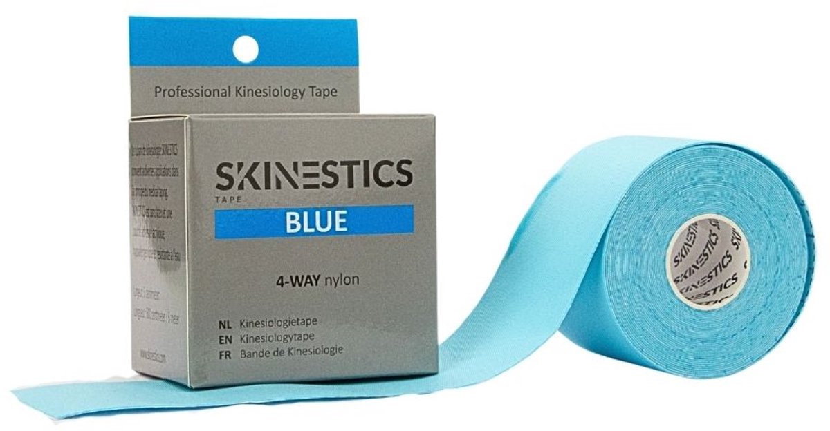 Skinestics Sport tape – Fysio tape – Kleur blauw 4-way – nu 20% langer, 600 cm lang bij 5 cm breed, 170% rekbaar gelijk aan menselijke huid, standaard voorzien van extra sterke lijm, katoen, voor het hele lichaam