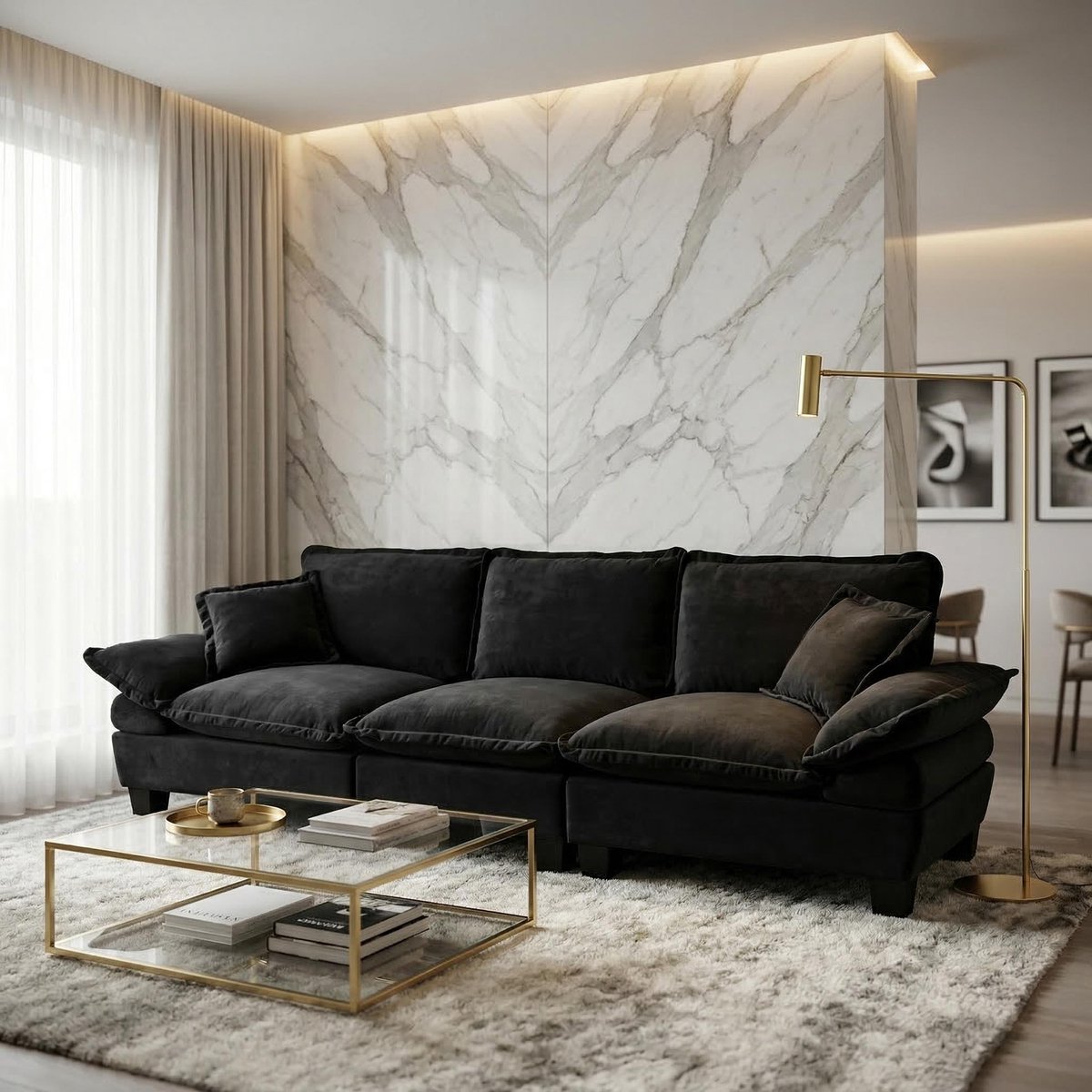 REDOM Modulaire Bank + Sofa - 2/3-zits met gebogen armleuningen - Moderne bank voor woonka
