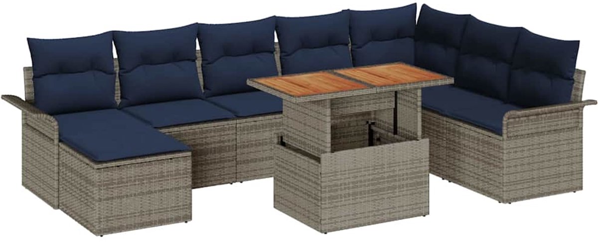 vidaXL - Tuinbank - Set - met - opslag - 9 - pcs - Grijs - Poly - rattan