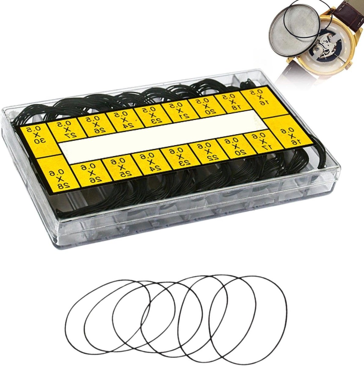 Complete set van 200 waterdichte rubberen O-ringen voor horlogekastdeksels, afdichtingsringen voor horlogemakers en horlogereparatie, geschikt voor 16-30 mm