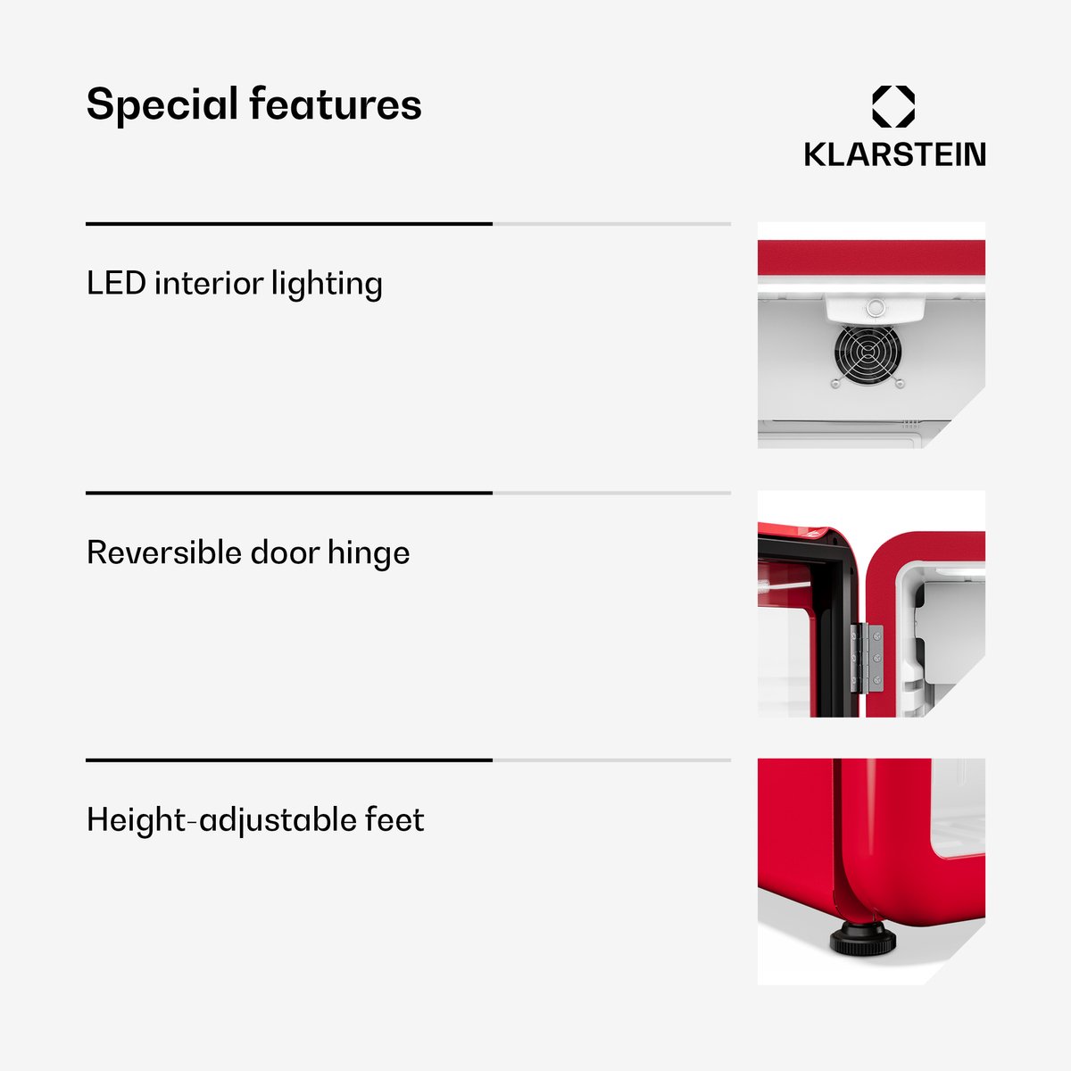 Klarstein Audrey Evo drankenkoelkast 95 L – Drankenkoeling met glazen deur, ledverlichting, regelbare temperatuur 0-10 °C, 3 schappen, stille werking Rood