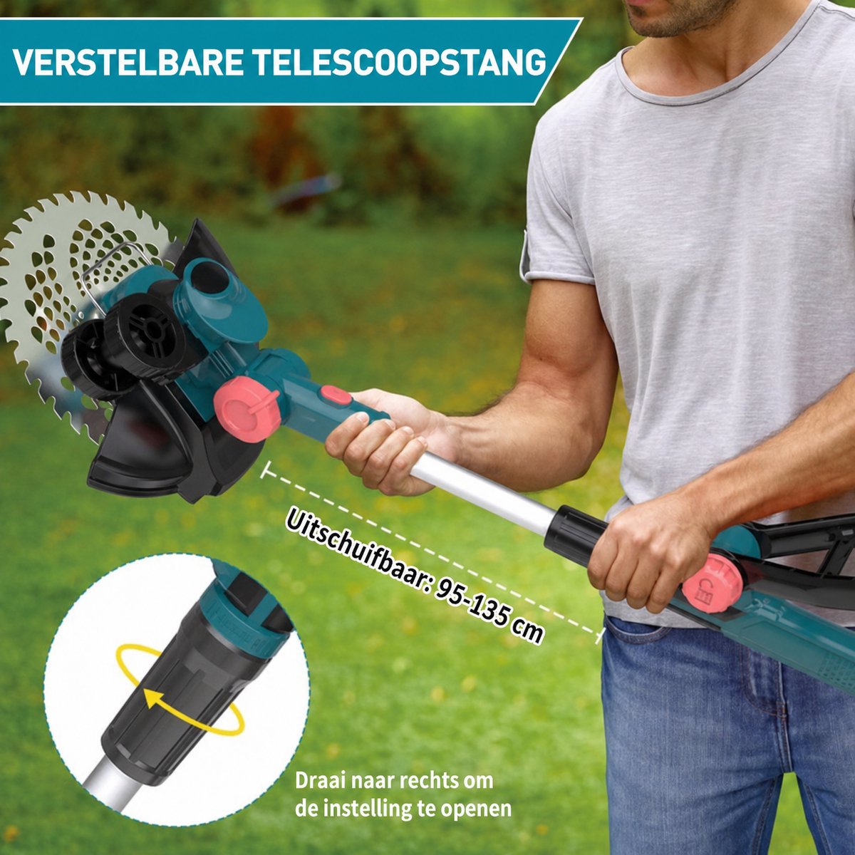 750W Elektrische Grastrimmer (Zonder Accu & Oplader) - Accu Grasmaaier met Onkruidborstel - Trimmer Compatibel met 18V Makita Accu's - 5-in-1 Borstelloze Onkruidverwijderaar met Onkruidborstel en Staalborstel – foto 3