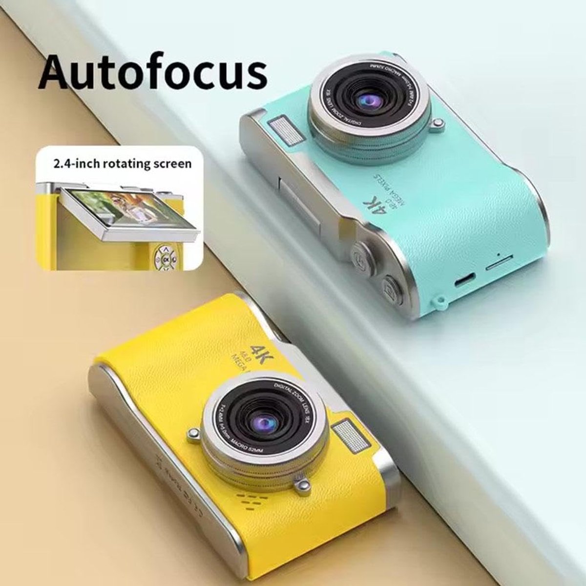 4K Digitale Camera voor Foto's – 48 MP met Kantelbaar Scherm, Draagbare Retrocamera met Kantelbaar Scherm, Selfiecamera met 8x Zoom, Vlogcamera – Camera voor Kinderen en Volwassenen, Compacte Retrocamera voor Buitengebruik (Roze, 1 Set) thumbnail 3