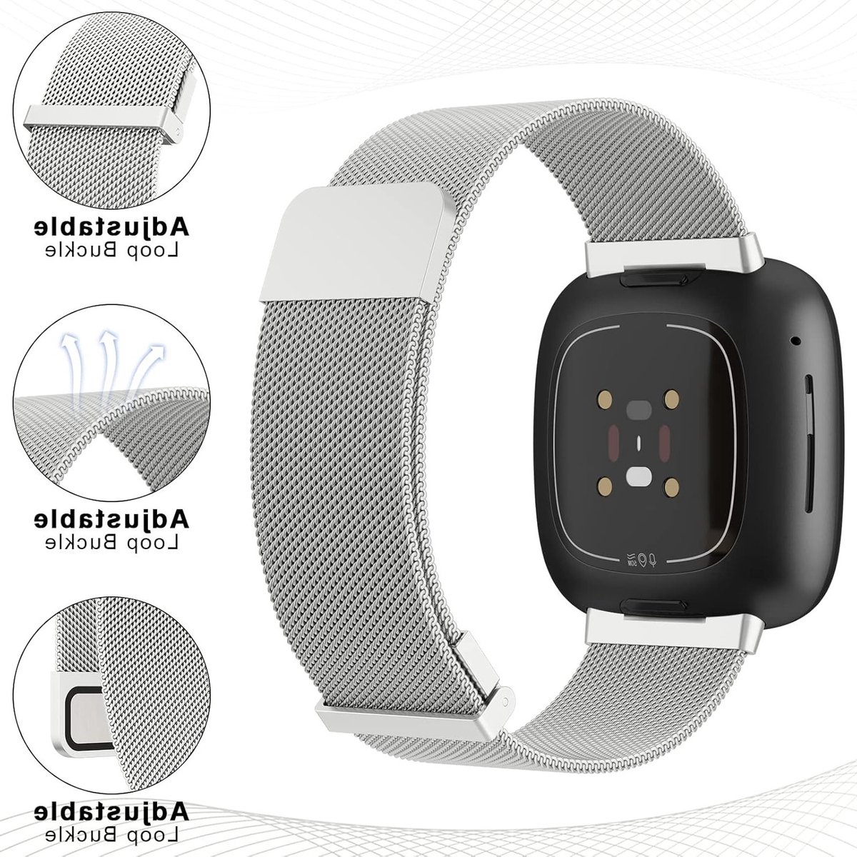 Stijlvolle RVS Magnetische Vervangbanden voor Fitbit Versa 4 en Sense, Geschikt voor Mannen en Vrouwen, Duurzaam en Comfortabel